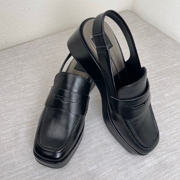 Dolce Vita Black Leather Slingback Loafers Square Toe Penny Minimalist Women 6.5 - Picture 1 of 8